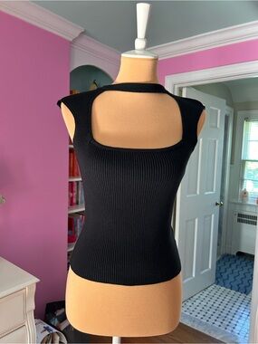 Peppermayo Black Ribbed Cutout Square-Neck Tank